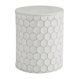 Round Shaped Metal Accent Stool with Honeycomb Pattern, White