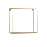 Benzara Metal Frame Wall Shelf with Keyhole Hanger, Set of 3, Gold BM231417 Gold Metal, Solid wood BM231417