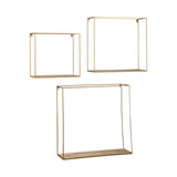 Metal Frame Wall Shelf with Keyhole Hanger, Set of 3, Gold