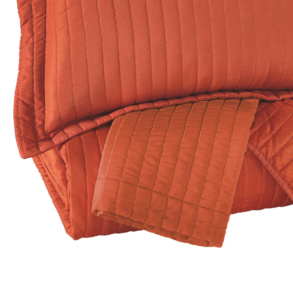 Benzara Fabric 3 Piece King Coverlet Set with Vertical Stitched Channels, Orange BM231418 Orange Fabric BM231418