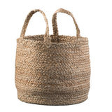 Benzara Interwoven Braided Design Jute Basket with Curved Handles, Set of 2, Brown BM231422 Brown Jute BM231422