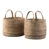 Interwoven Braided Design Jute Basket with Curved Handles, Set of 2, Brown