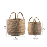 Benzara Interwoven Braided Design Jute Basket with Curved Handles, Set of 2, Brown BM231422 Brown Jute BM231422