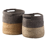 Dual Tone Jute Basket with Braided Design, Set of 2, Brown