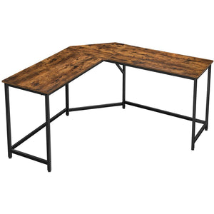 Benzara 58.7 Inches L Shape Wood and Metal Computer Desk, Brown and Black BM231434 Brown and Black Particle Board and Metal BM231434