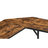 Benzara 58.7 Inches L Shape Wood and Metal Computer Desk, Brown and Black BM231434 Brown and Black Particle Board and Metal BM231434