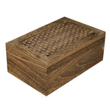 Benzara Wooden Storage Box with Intricately Carved Lidded Top, Set of 2, Brown BM231487 Brown Wood BM231487