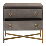 Benzara Dual Tone 2 Drawer Nightstand with Ring Pulls, Gray and Gold BM231494 Gray, Gold Solid wood, MDF, Metal BM231494
