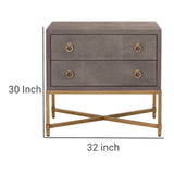Benzara Dual Tone 2 Drawer Nightstand with Ring Pulls, Gray and Gold BM231494 Gray, Gold Solid wood, MDF, Metal BM231494
