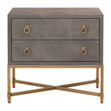Dual Tone 2 Drawer Nightstand with Ring Pulls, Gray and Gold