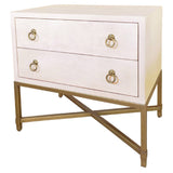 Benzara Dual Tone 2 Drawer Nightstand with Ring Pulls, White and Gold BM231495 White, Gold Solid wood, MDF, Metal BM231495