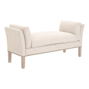 Benzara Padded Fabric Bench with Flared Arms and Nailhead Trim, Beige BM231500 Beige Solid wood, Fabric BM231500
