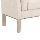 Benzara Padded Fabric Bench with Flared Arms and Nailhead Trim, Beige BM231500 Beige Solid wood, Fabric BM231500