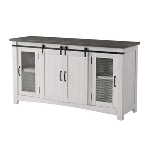 Benzara 65 Inch Rustic Wooden TV Stand with 2 Door Cabinet, Gray BM231511 Gray Wood and Metal BM231511