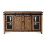 Benzara 65 Inch Rustic Wooden TV Stand with 2 Door Cabinet, Brown BM231512 Brown Wood and Metal BM231512