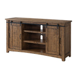 Benzara 65 Inch Rustic Wooden TV Stand with 2 Door Cabinet, Brown BM231512 Brown Wood and Metal BM231512