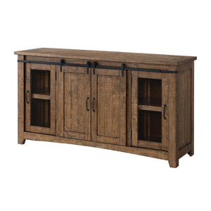 Benzara 65 Inch Rustic Wooden TV Stand with 2 Door Cabinet, Brown BM231512 Brown Wood and Metal BM231512