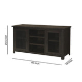 Benzara 60 Inch Rustic Wooden TV Stand with Mesh Design, Dark Brown BM231515 Dark Brown Wood and Metal BM231515