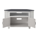 Benzara 50 Inch Wooden TV Stand with Open Shelve, Gray and Antique White BM231522 White and Gray Wood and Metal BM231522