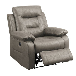 Benzara 41 Inch Leatherette Power Recliner with USB Port, Gray BM232058 Gray Solid Wood, Metal and Leatherette BM232058