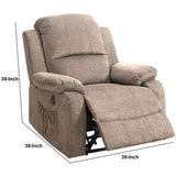 Benzara 39 Inch Fabric Power Recliner with USB Port, Brown BM232059 Brown Solid Wood, Metal and Fabric BM232059