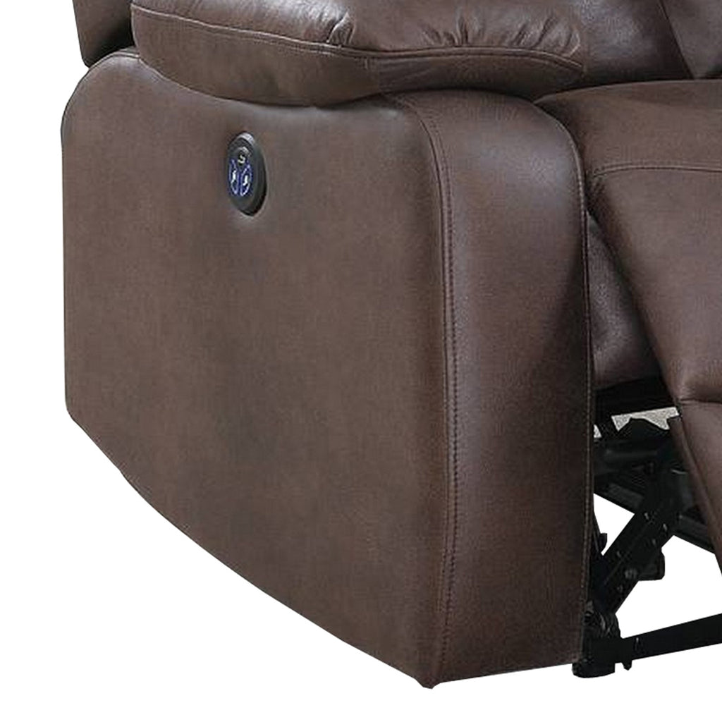 Benzara 41 Inch Leatherette Power Recliner with Tufted Details, Brown BM232062 Brown Solid Wood, Metal and Leatherette BM232062