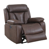 Benzara 41 Inch Leatherette Power Recliner with Tufted Details, Brown BM232062 Brown Solid Wood, Metal and Leatherette BM232062