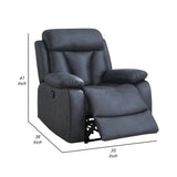 Benzara 41 Inch Leatherette Power Recliner with Tufted Details, Blue BM232064 Blue Solid Wood, Metal and Leatherette BM232064