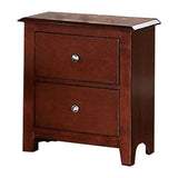 25 Inches 2 Drawer Wooden Nightstand with Metal Pulls, Brown