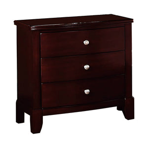 Benzara 26 Inches 3 Drawer Wooden Nightstand with Chamfered Legs, Brown BM232106 Brown Solid Wood, Particle Board and MDF BM232106