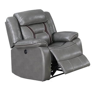 Benzara Leatherette Power Glider Recliner with USB Dock, Gray BM232149 Gray Solid Wood, Metal and Gel Leather BM232149