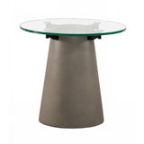 Benzara Round Glass Top End Table with Concrete Conical Pedestal Base, Gray BM232178 Gray Glass, Metal and Concrete BM232178