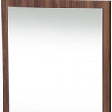 Benzara Rectangular Wall Mirror with Wooden Frame, Walnut Brown BM232183 Brown Solid Wood, Veneer and Mirror BM232183