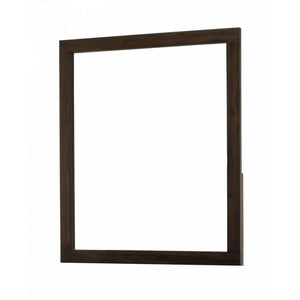 Benzara Rectangular Shape Wall Mirror with Wooden Frame, Walnut Brown BM232186 Brown Solid Wood and Mirror BM232186