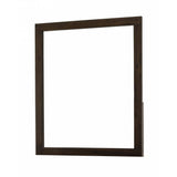 Benzara Rectangular Shape Wall Mirror with Wooden Frame, Walnut Brown BM232186 Brown Solid Wood and Mirror BM232186