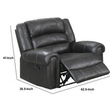 Benzara Leatherette Manual Motion Recliner with Tufted Back, Black BM232357 Black Solid Wood, Leatherette BM232357