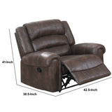 Benzara Leatherette Manual Motion Recliner with Tufted Back, Brown BM232358 Brown Solid Wood, Leatherette BM232358