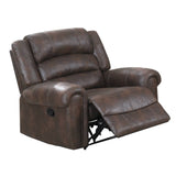 Benzara Leatherette Manual Motion Recliner with Tufted Back, Brown BM232358 Brown Solid Wood, Leatherette BM232358