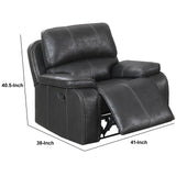 Benzara Leatherette Manual Recliner with Stitched Details, Black BM232359 Black Solid Wood, Leatherette BM232359