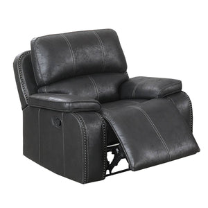 Benzara Leatherette Manual Recliner with Stitched Details, Black BM232359 Black Solid Wood, Leatherette BM232359