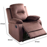 Benzara Fabric Upholstered Recliner with Tufted Back, Brown BM232413 Brown Fabric, Solid Wood and Metal BM232413