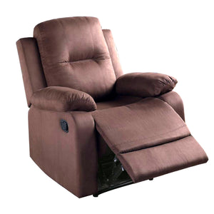 Benzara Fabric Upholstered Recliner with Tufted Back, Brown BM232413 Brown Fabric, Solid Wood and Metal BM232413