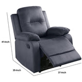 Benzara Fabric Upholstered Recliner with Tufted Back, Gray BM232414 Gray Fabric, Solid Wood and Metal BM232414