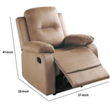 Benzara Fabric Upholstered Recliner with Tufted Back, Beige BM232415 Beige Fabric, Solid Wood and Metal BM232415