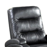 Benzara Nailhead Trim Leatherette Recliner with Sloped Arms, Black BM232416 Black Faux Leather, Solid Wood and Metal BM232416