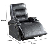 Benzara Nailhead Trim Leatherette Recliner with Sloped Arms, Black BM232416 Black Faux Leather, Solid Wood and Metal BM232416