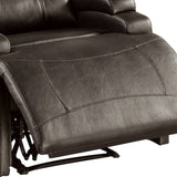 Benzara Nailhead Trim Leatherette Recliner with Sloped Arms, Brown BM232417 Brown Faux Leather, Solid Wood and Metal BM232417