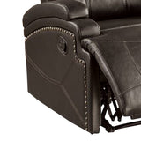 Benzara Nailhead Trim Leatherette Recliner with Sloped Arms, Brown BM232417 Brown Faux Leather, Solid Wood and Metal BM232417