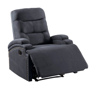 Benzara Nailhead Trim Fabric Recliner with Sloped Arms, Gray BM232418 Gray Microfiber, Solid Wood and Metal BM232418