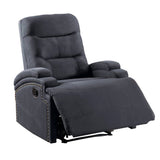 Nailhead Trim Fabric Recliner with Sloped Arms, Gray